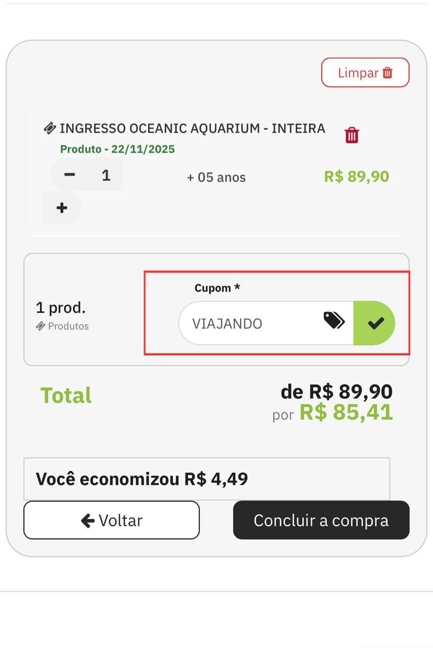 cupom oceanic aquarium