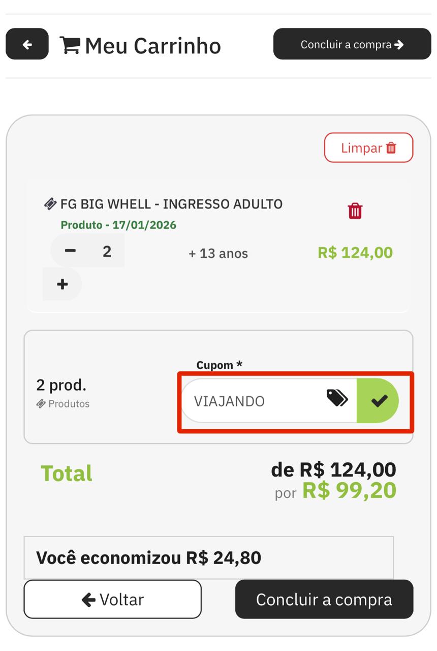 Cupom Roda FG: Economize 20% na Roda Gigante de Balneário Camboriú com o Cupom VIAJANDO 2 Cupom VIAJANDO Roda Balneário